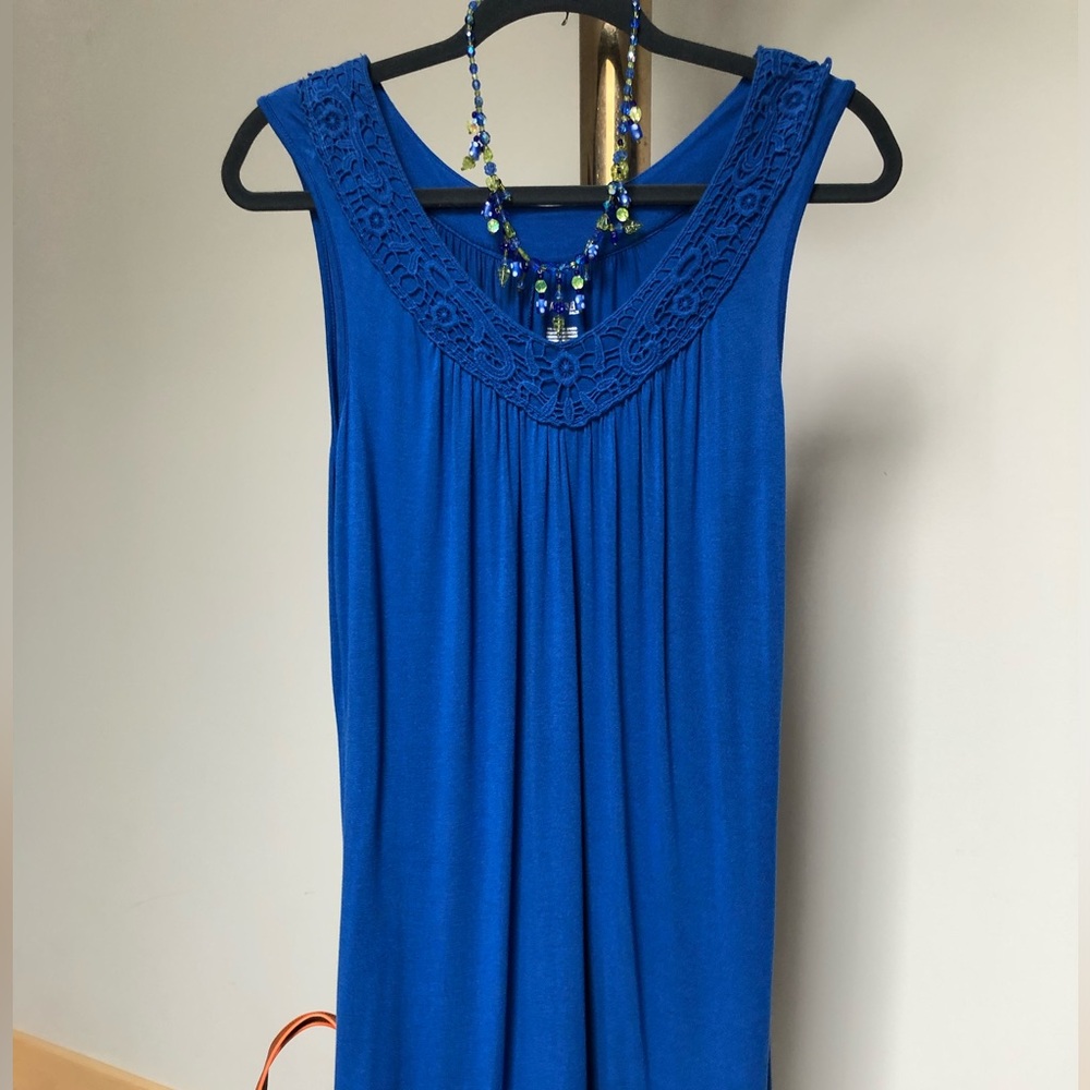 St. John’s Bay Cobalt Blue Crochet Trim Summer Tank Dress Size Large
